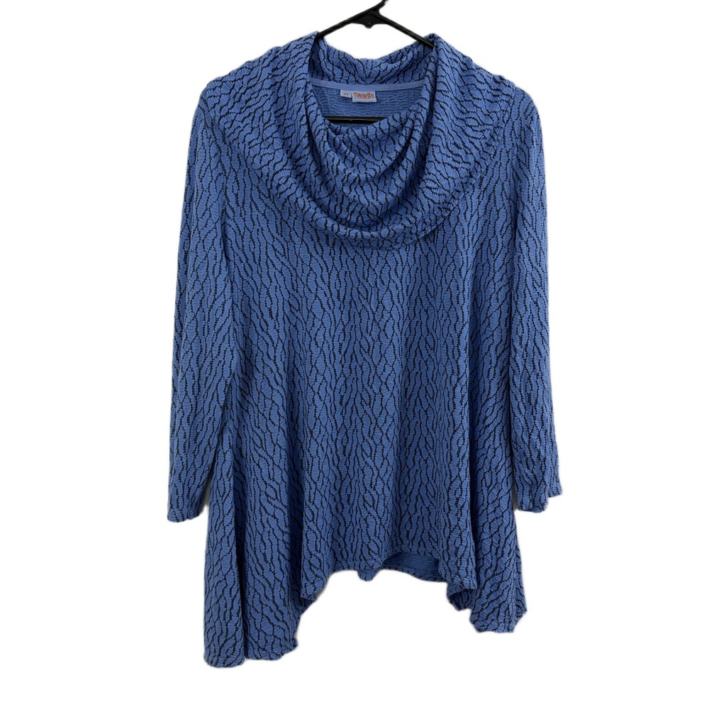 Tianello Tunic Top Womens XL Periwinkle Long Sleeve Shirt Cowl Neck Textured
